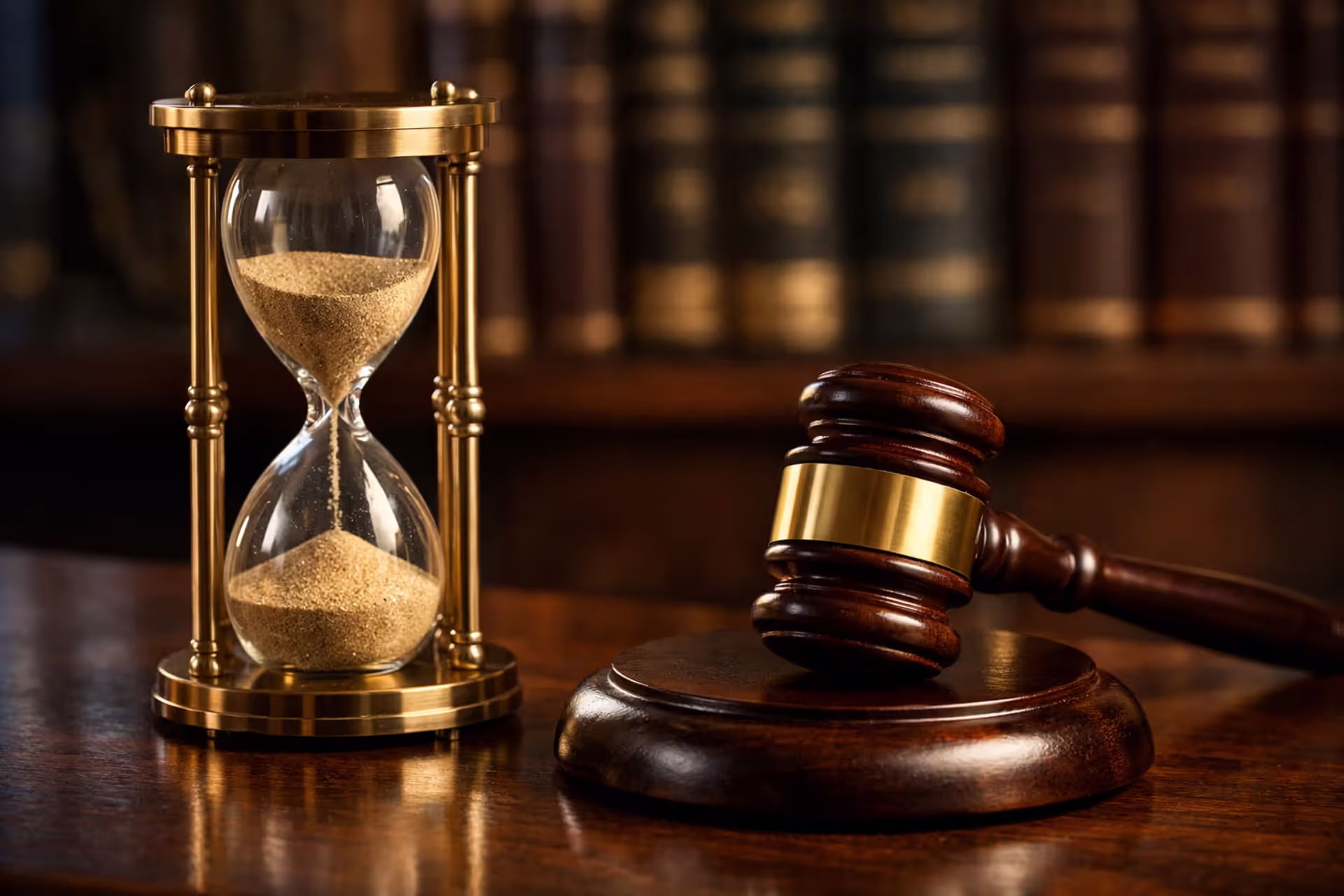 Judge’s gavel next to an hourglass with sand almost fully run out, symbolizing wrongful death statute of limitations deadlines